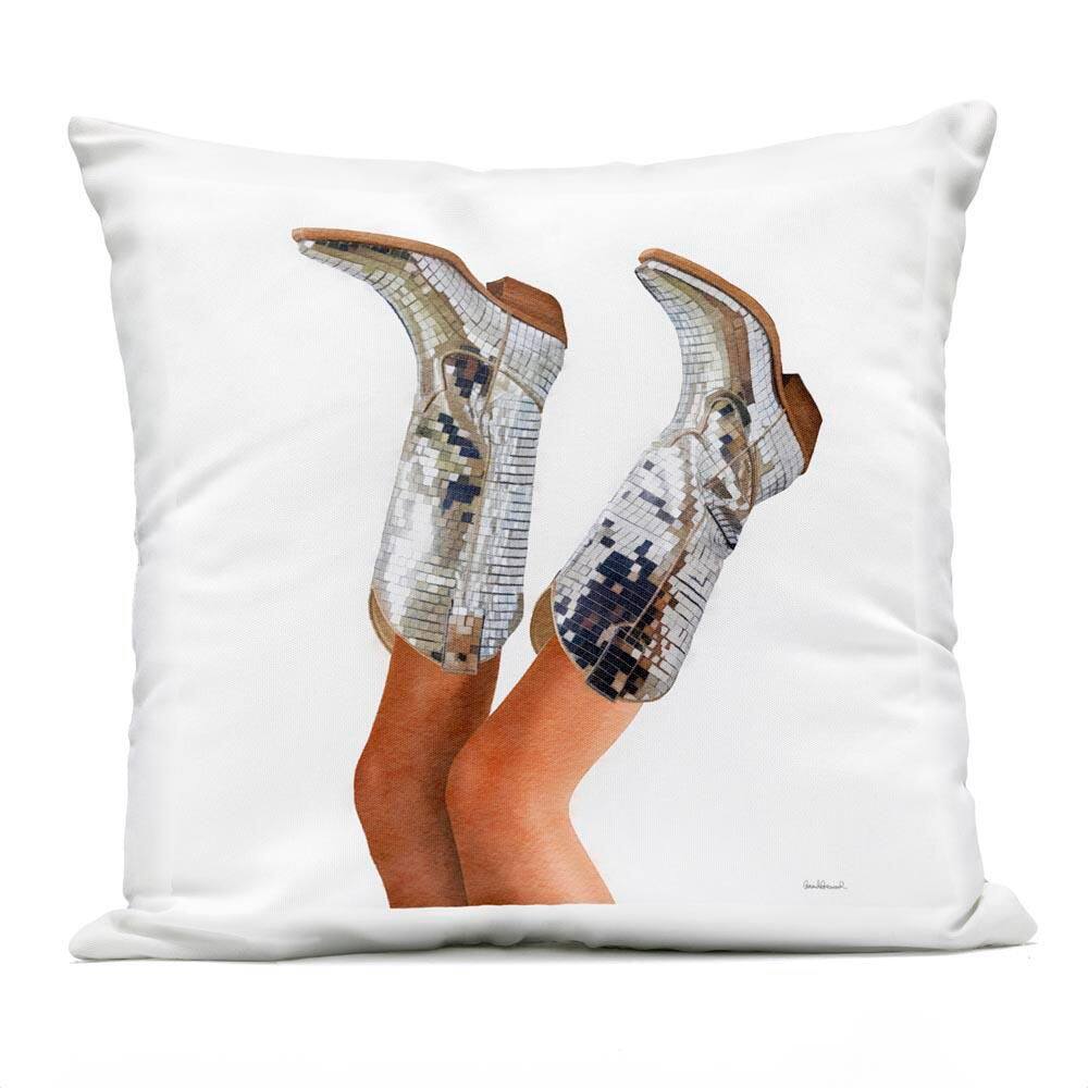 Glitzy Glam Cowgirl Boots Silver Square Outdoor Throw Pillow price history on PriceWatchPro
