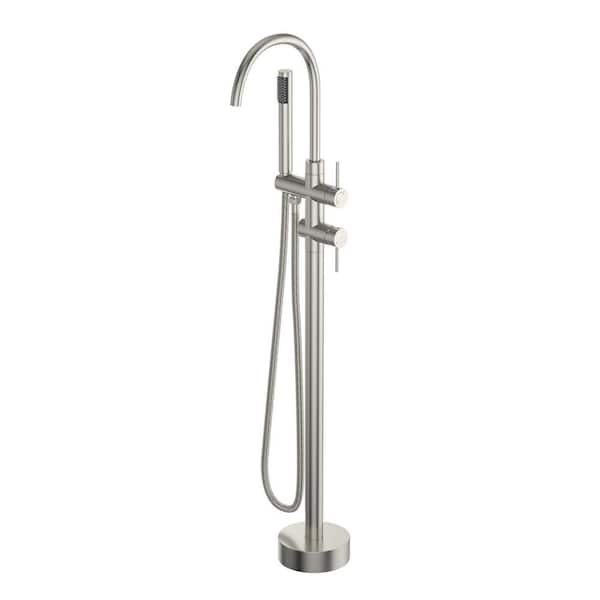 Unbranded 2-Handle Claw Foot Freestanding Tub Faucet with Hand Shower in. Brushed Nickel