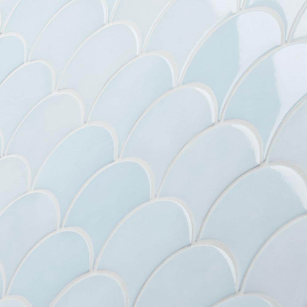Sky Blue 2.44" x 5" Ceramic Fish Scale Wall Tile