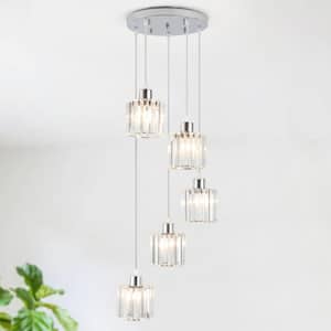 5-Light Chrome Dimmable Cylinder Cluster Pendant Lighting Fixture for Kitchen Island with No Bulbs Included