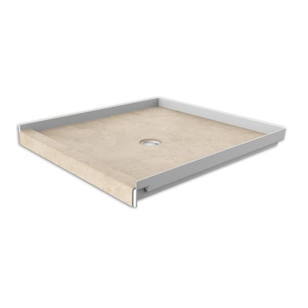 FlexStone 36 in. x 36 in. Single Threshold Shower Base with Center Drain in Creme Travertine
