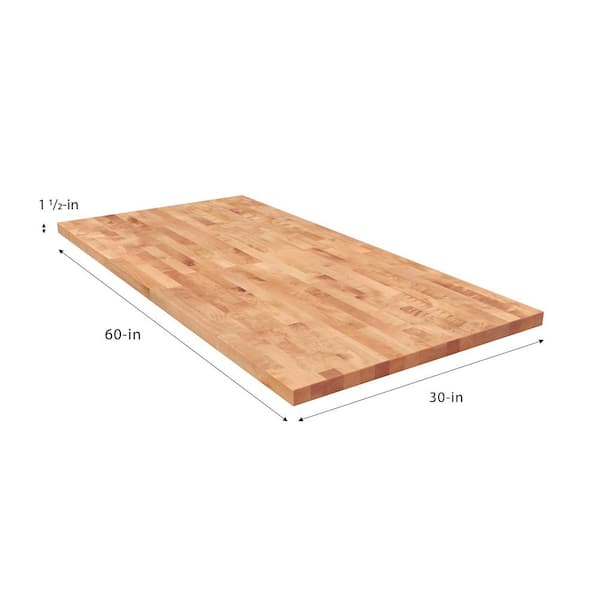 HARDWOOD REFLECTIONS - 5 ft. L x 30 in. D Unfinished Birch Solid Wood Butcher Block Desktop Countertop with Eased Edge