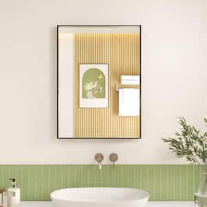 22 in. W x 30 in. H Black Aluminum Rectangular Framed Wall Bathroom Vanity Wall Mount Mirror