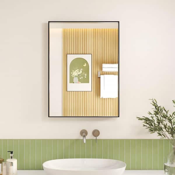 22 in. W x 30 in. H Black Aluminum Rectangular Framed Wall Bathroom Vanity Wall Mount Mirror