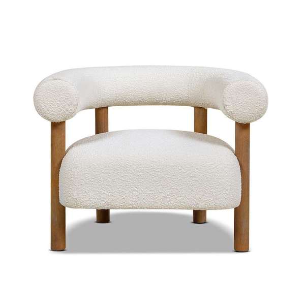 Jennifer Taylor Fuji Scandinavian 37 in. White Boucle Mid Century Modern  Barrel Living Room Accent Arm Chair 60430-MBW-MY - The Home Depot