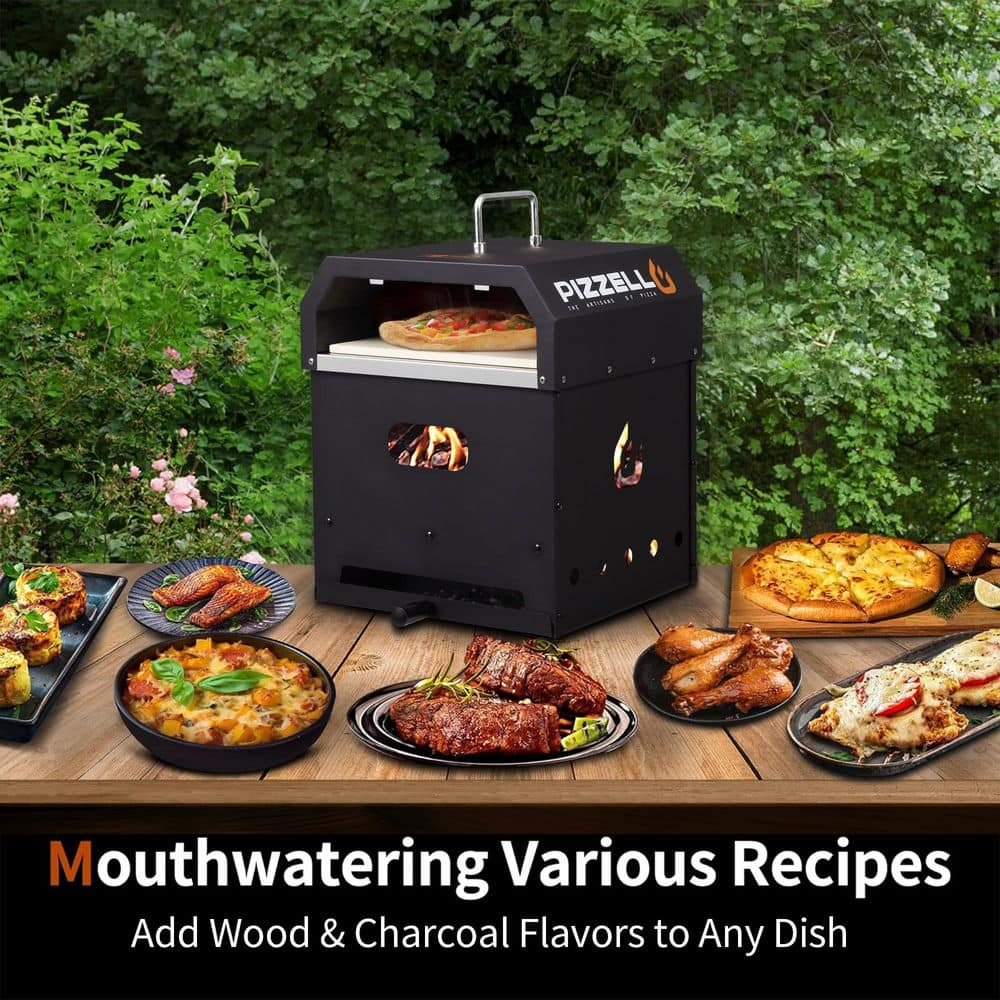 12-Inch Black Multifunctional Outdoor Pizza Oven with Grill and Firepit