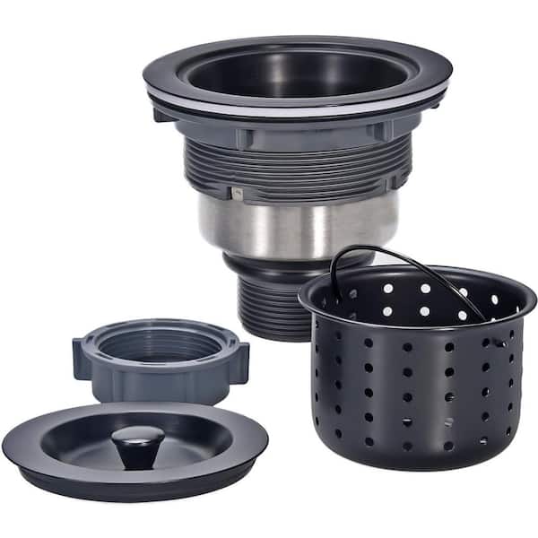 3.85 in. H x 4.45 in. W x 4.45 in. D Black Sink Drain Kit with Deep Sink Strainer Basket, Sink Stopper and Sealing Lid