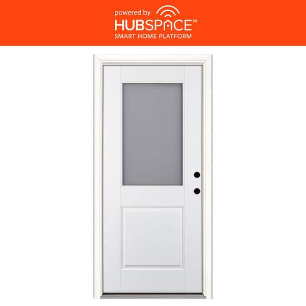 Smart Glass 36 in. x 80 in. Left Hand Inswing 1/2-Lite Smooth Unfinished Fiberglass Prehung Front Door