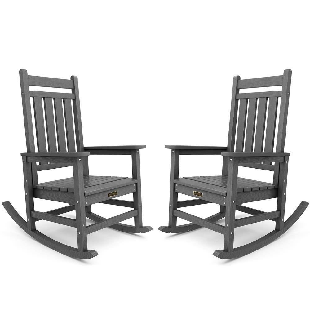 JEAREY Patio Gray White Wood Frame Outdoor Rocking Chair E11XXY-2-GY ...