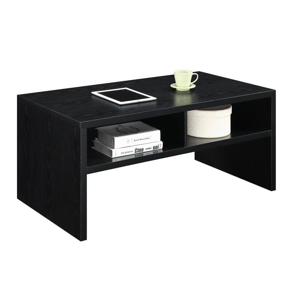Modern Black Rectangular Coffee Table with Shelving, 40 in