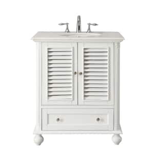 Keysville 30 in. W x 22 in D. x 36 in. H White marble Top in White with White Under mount porcelain Sink Vanity