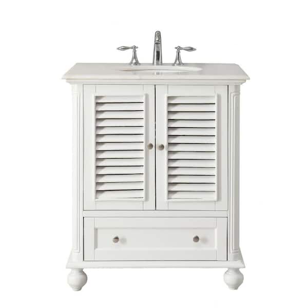Benton Collection Keysville 30 in. W x 22 in D. x 36 in. H White marble Top in White with White Under mount porcelain Sink Vanity
