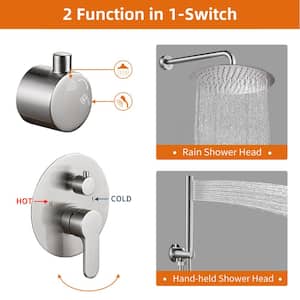 Rainfall 1-Spray Round 12 in. Shower System with Hand Shower in Brushed Nickel