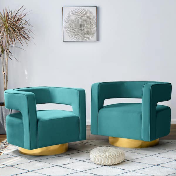 JAYDEN CREATION Bettina Blue Velvet Barrel Chair with Swivel (Set of 2)