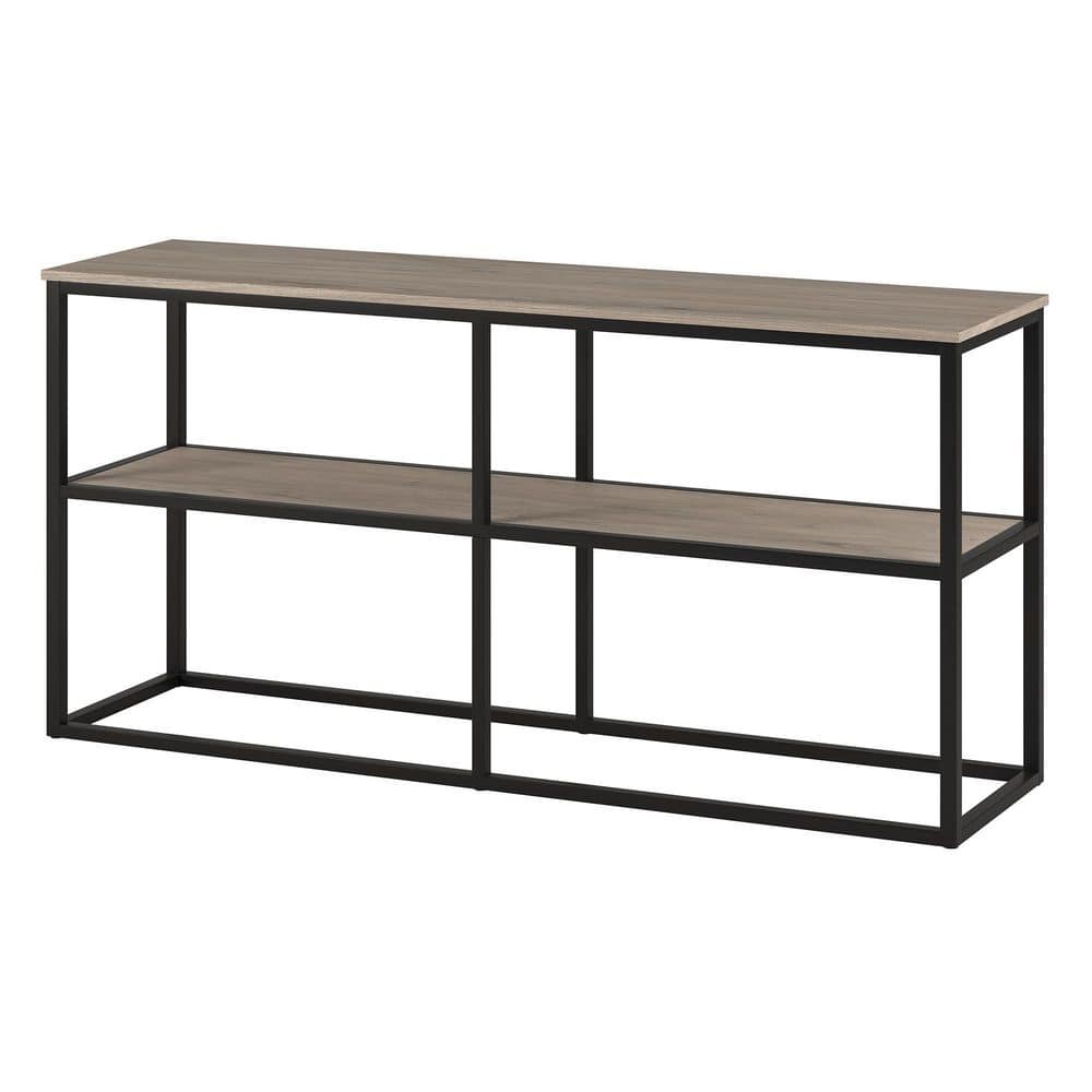 Antiqued Gray Oak and Blackened Bronze 70-inch Transitional TV Stand