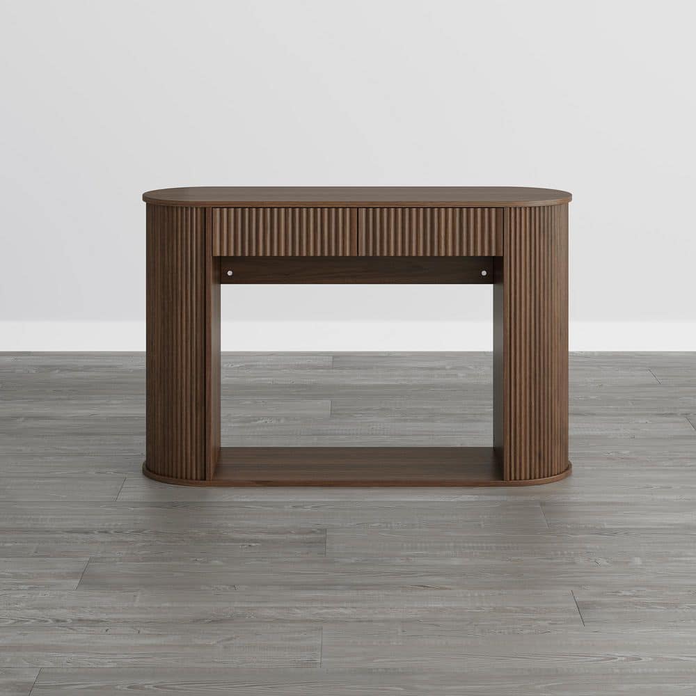 "Bruni Walnut 47"" BOHO Console Table with Fluted Design, 2 Drawers & Open Shelf, Floor-Standing Entryway or Sofa Table" price history on PriceWatchPro