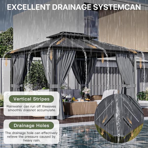 Sizzim 12 ft. x 10 ft. Outdoor Double Roof Gazebo , Aluminum