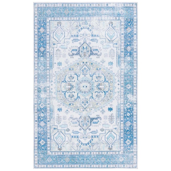 Arizona Beige/Blue 8 ft. x 10 ft. Machine Washable Traditional Medallion Area Rug