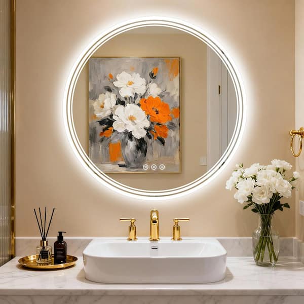 30 in. W x 30 in. H Round LED Anti-Fog Frameless With Front Light And Backlight Wall Mirror Bathroom Vanity Mirror