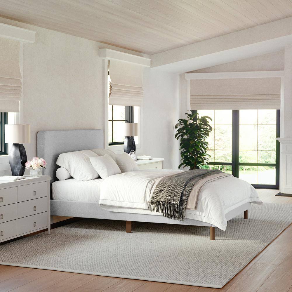 Britta Gray Upholstered Full Platform Bed with Walnut Legs