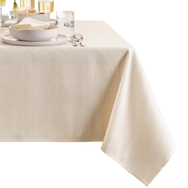 Continental Solid Texture Water Resistant Tablecloth, Ivory - 60"W x 84"L