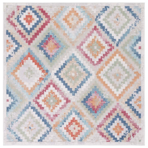 Cabana Red/Blue/Multi 7 ft. x 7 ft. Diamond High-Low Indoor/Outdoor Square Area Rug