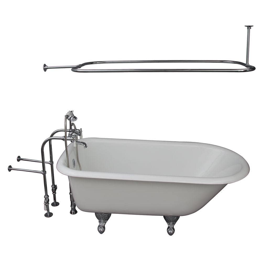 5 ft. Cast Iron Ball and Claw Feet Roll Top Tub in White with Polished Chro