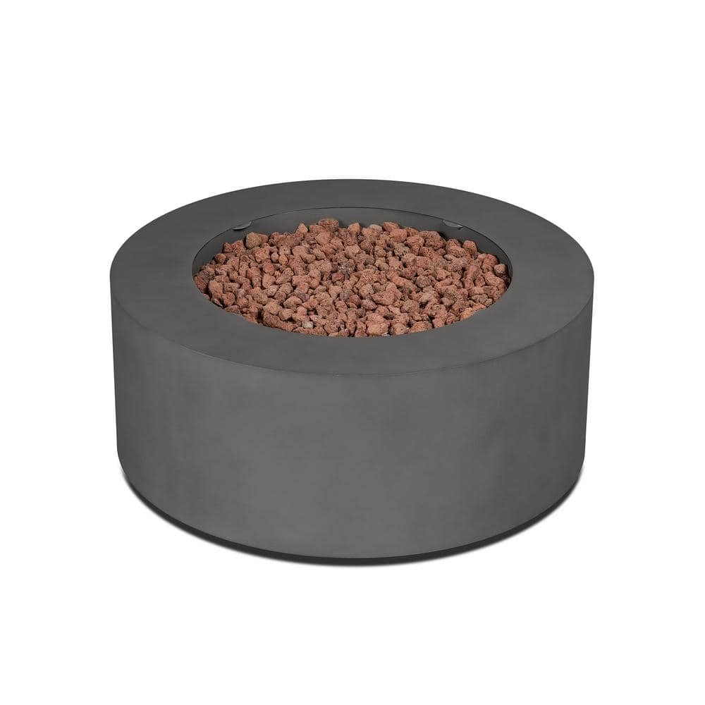 Aegean 36" Round Weathered Slate Steel Propane Fire Pit Table