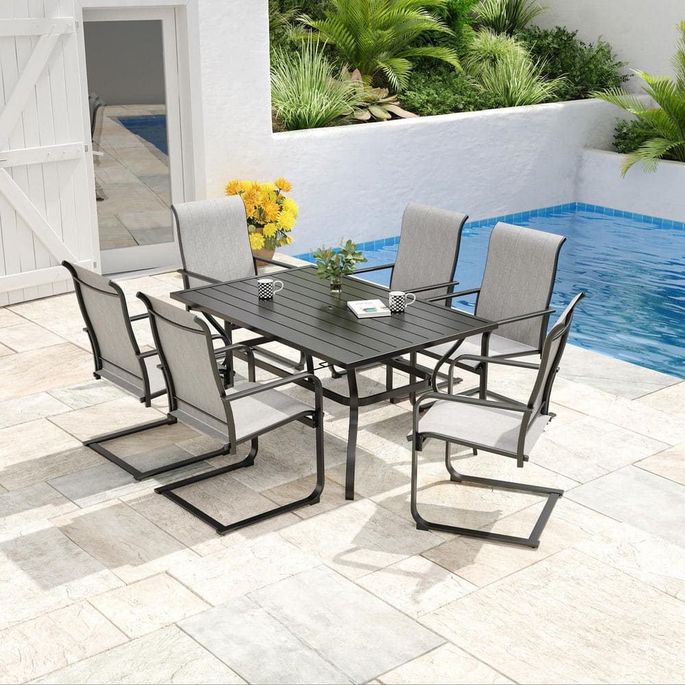 7-Piece Set Patio Dining Set with C-Spring Dining Armchairs