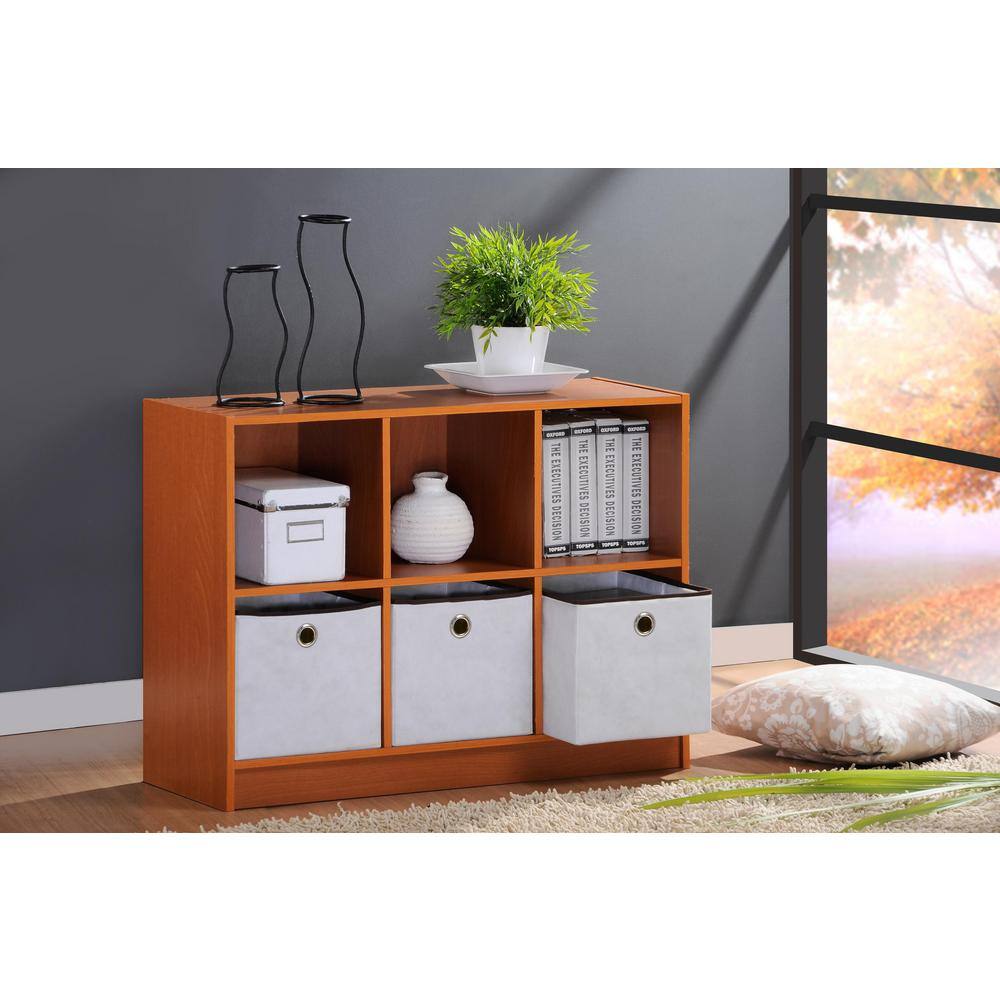 Modern Black Wood 6-Cube Storage Organizer with Bins