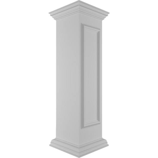 Ekena Millwork Straight 48 in. x 12 in. White Box Newel Post with Panel, Peaked Capital and Base Trim (Installation Kit Included)