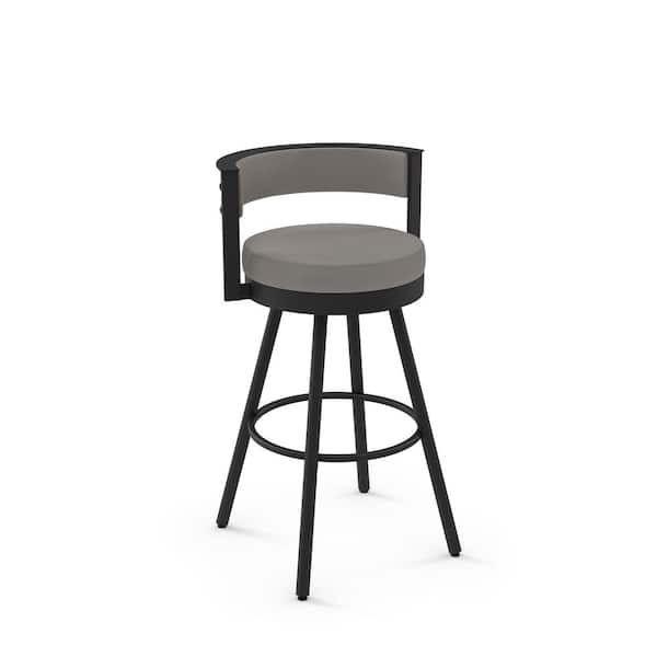 Amisco Eller 30 in. Taupe Grey Faux Leather / Black Metal Bar Stool