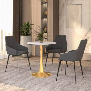 Round Dining Table Modern 24 in. MDF Wood Tabletop with Gold Steel Pedestal Base Bristol Series in White