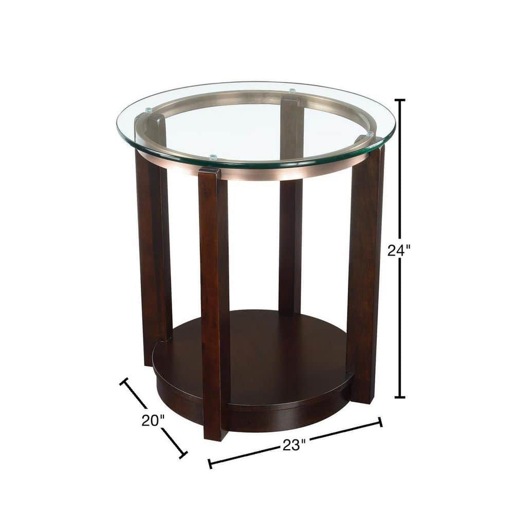 Contemporary Espresso Round End Table with Glass Top