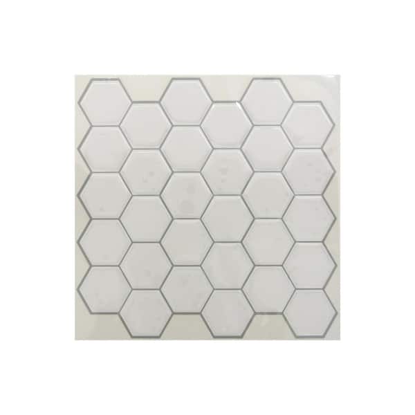 StickTiles 10.5 in. x 10.5 in. White Hexagon Peel and Stick Tiles (4-Pack)