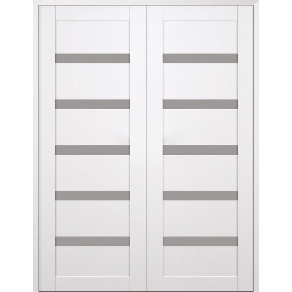 Leora N 60 in. x 96 in. Both Hands Active 7-Lite Frosted Glass Snow White Wood Composite Double Prehung French Door price history on PriceWatchPro