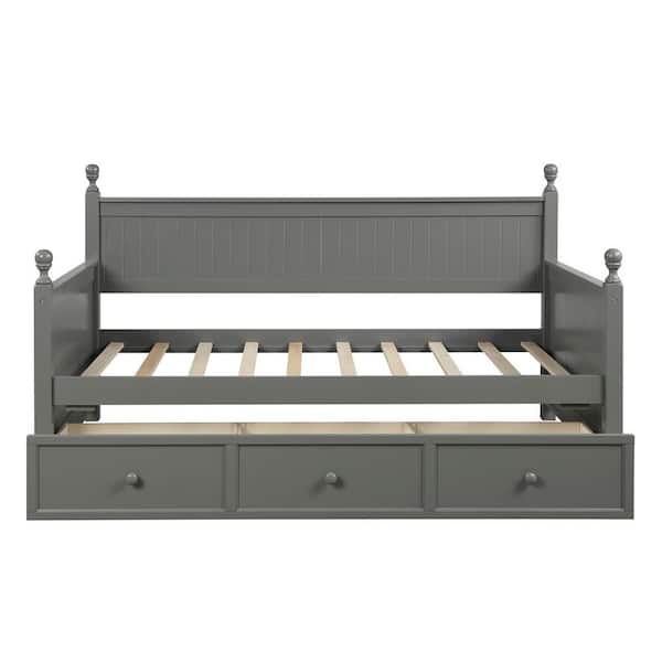 Utopia 4niture Caspian Twin Size Wooden Gray Daybed with 3-Drawers