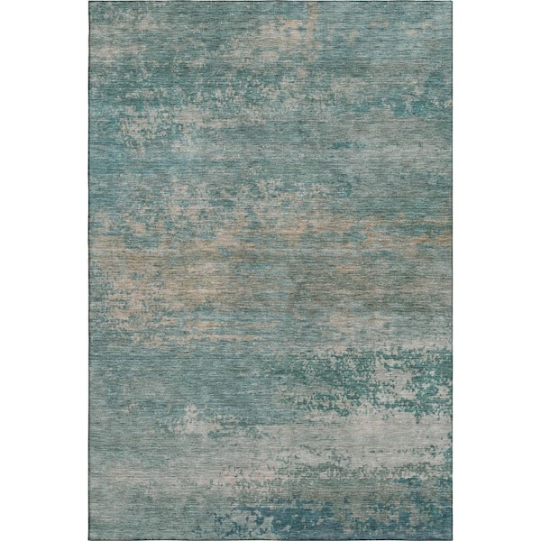 Mayfield Premium Machine Washable Abstract AMF2071 Aqua 10 ft. x 14 ft. Area Rug