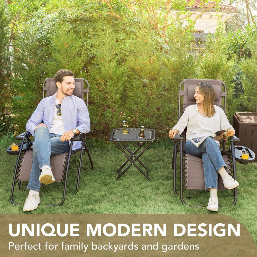 Brown Metal Zero Gravity Outdoor Lounger with Cushions and Arms