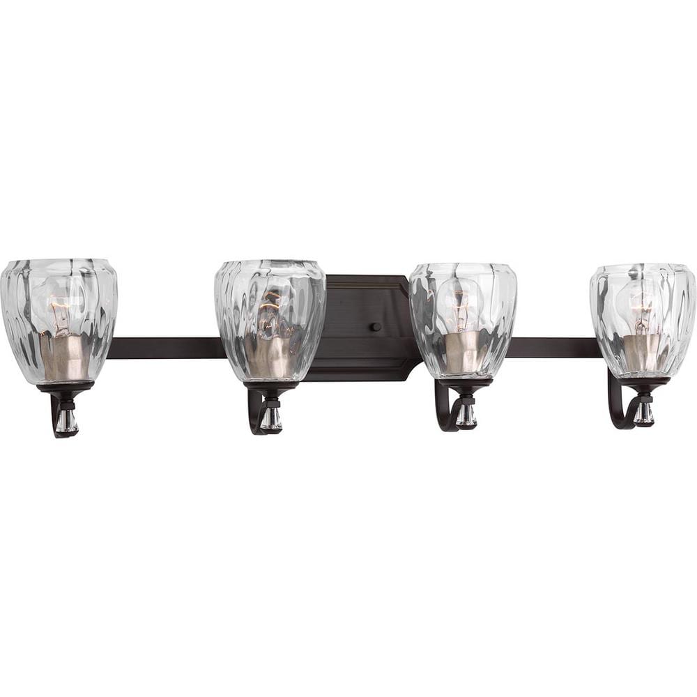 Anjoux Antique Bronze 4-Light Vanity Fixture with Clear Glass Shades