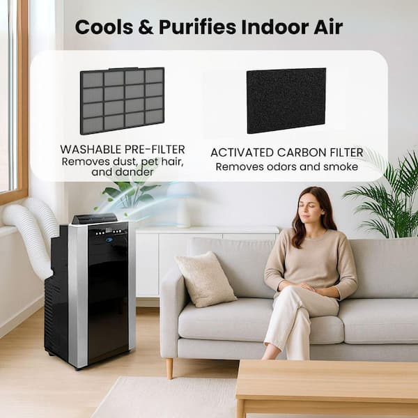 9,200 BTU (14,000 BTU ASHRAE) Portable Air Conditioner Cools 500 Sq. Ft. with Heater, Dehumidifier, and Remote in Black