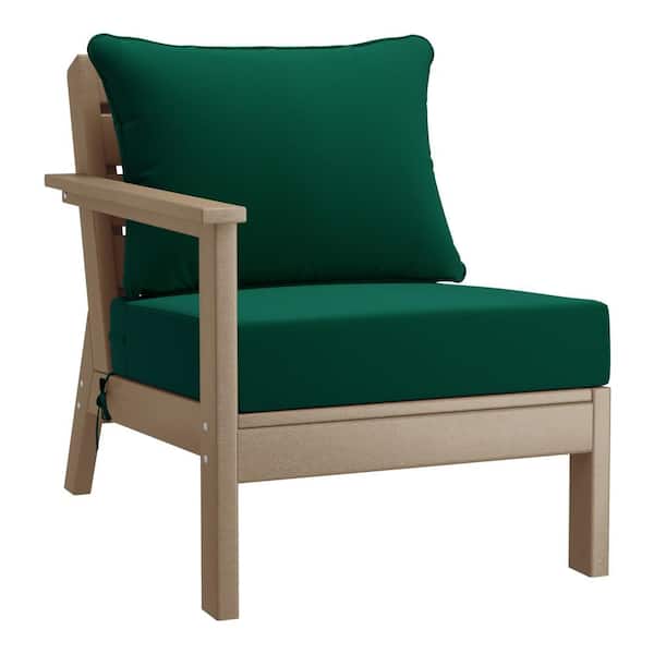 Westin Outdoor Birchwood Outdoor Patio Deep Seating Left Facing Arm HDPE Lounge Chair in Weathered Wood with Green Cushions