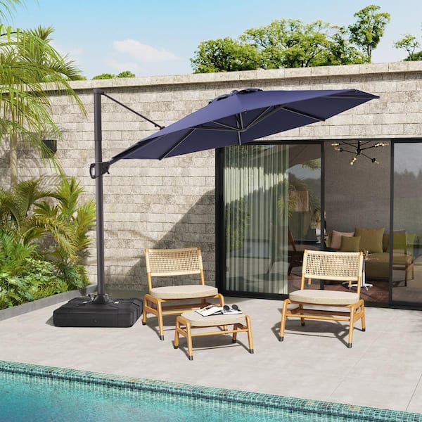 Pellebant 11 ft. x 11 ft. Round Aluminum Heavy-Duty 360° Rotation Cantilever Patio Umbrella in Navy Blue with No Base