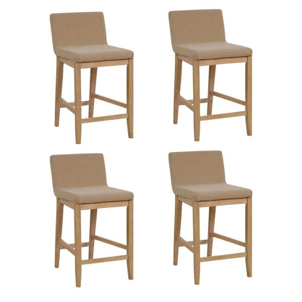 Gracie 24 in. Modern Counter Height Bar Stool with Back, Brushed Light Brown Wood Legs and Upholstered Seat, Set of 4