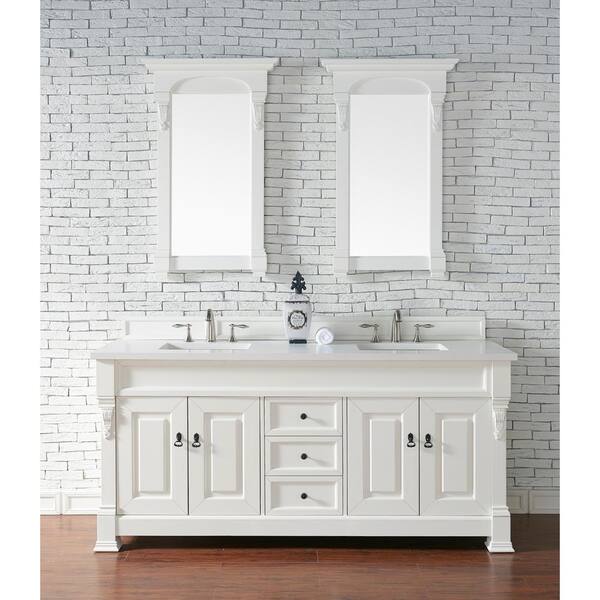 James Martin Vanities Brookfield 72 in. W Double Bath Vanity in Cottage White with Quartz Vanity Top in Classic White with White Basin