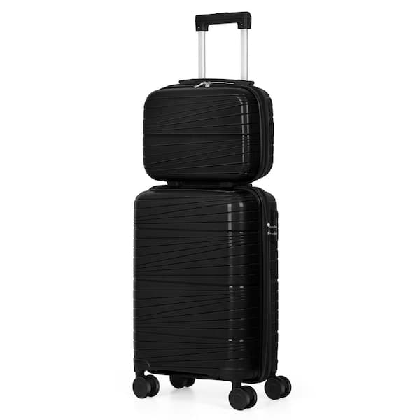HIKOLAYAE 2 Piece Carry On Luggage Sets, ABS Hardside Suitcases with Spinner Wheels and Lock Black, 14 in. Plus 20 in.