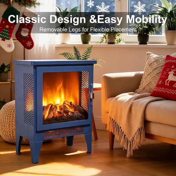 17 in. Freestanding Electric Fireplace Stove Heater with 3D Flame Effect Classic CSA/UL Certified in Blue