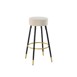 30 in. Ivory Metal Frame Counter Height Bar Stools, Velvet Kitchen Stool Upholstered Dining Chair Stool (Set of 2)
