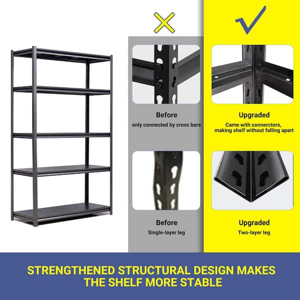 Unbranded Black 5-Shelf Metal Pantry Organizer with Wheels, Height Adjustable
