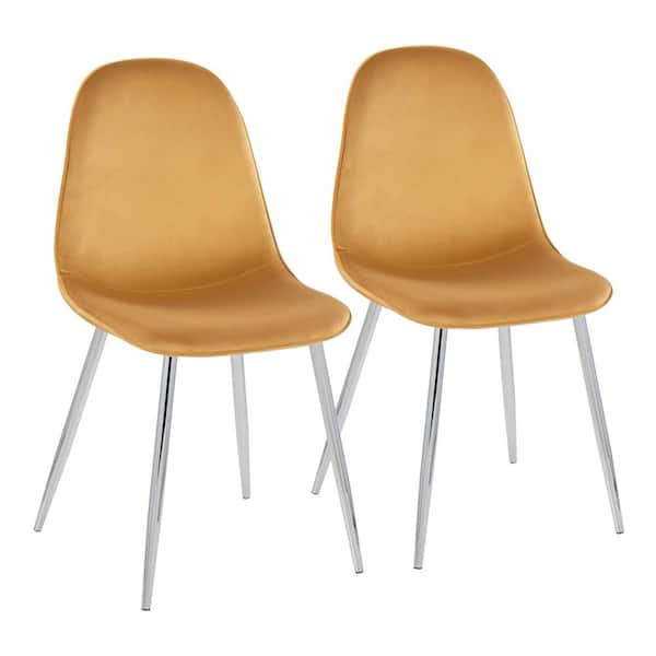 Lumisource Pebble Yellow Velvet and Chrome Side Dining Chair (Set of 2)